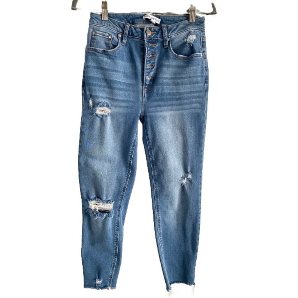 And Now This Womens High Rise Button Fly‎ Distressed Skinny Jeans Blue Size 28
